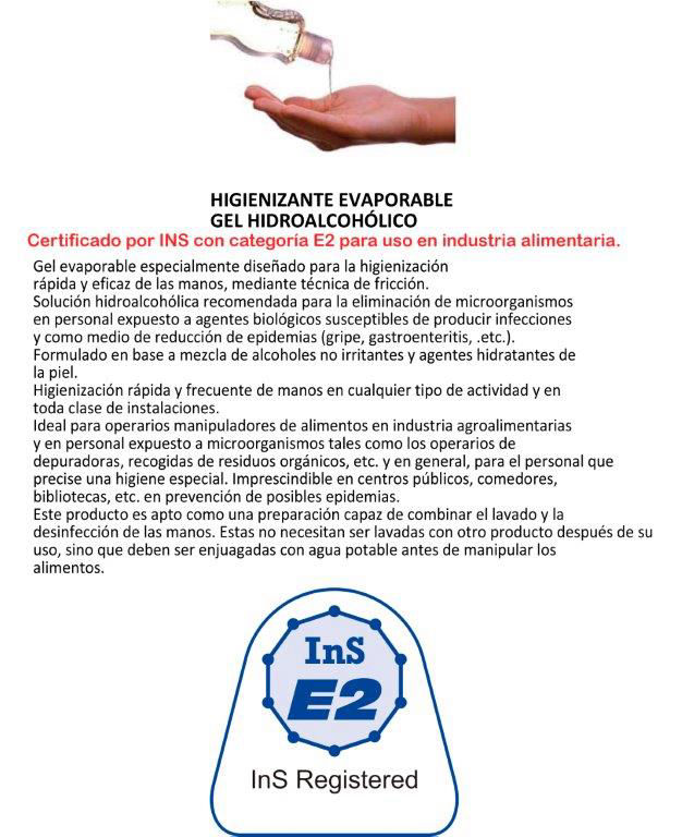 Gel Hidroalcohólico cert alimentario covid